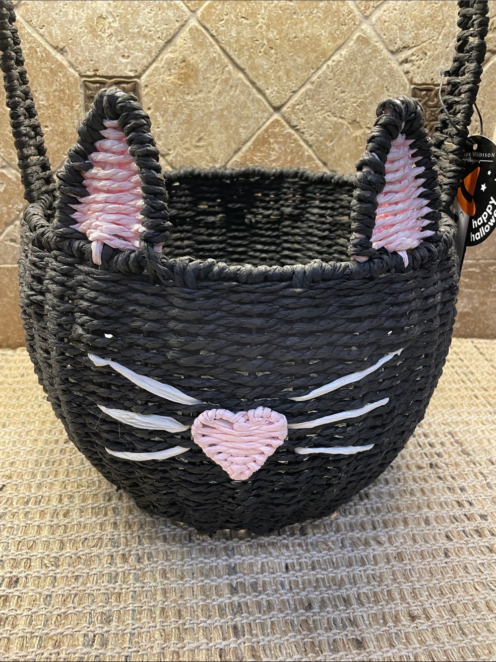 Black Cat Woven Basket with Pink Accents - Picture 11 of 11